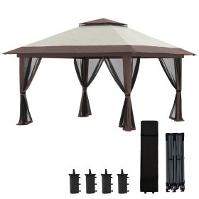 Garden Gazebo Oasis: 13x13ft Netted Pop Up Canopy Tent in Beige